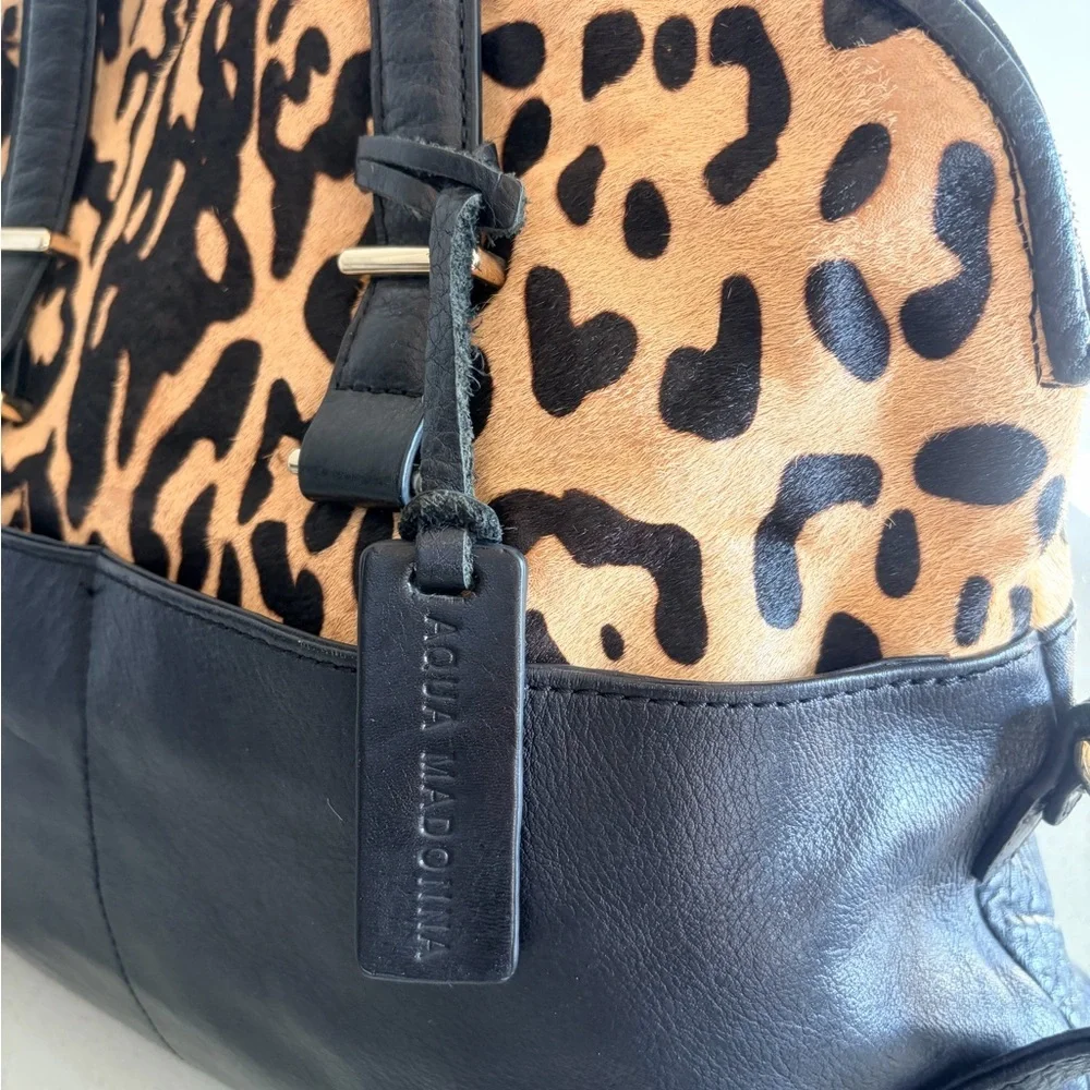 Aqua Madonna Large Cowhide w/ Fur Animal Print Shoulder Tote Bag - Picture 3 of 10